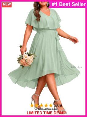 Plus Size Chiffon High Low Dress Semi Formal Wedding Guest